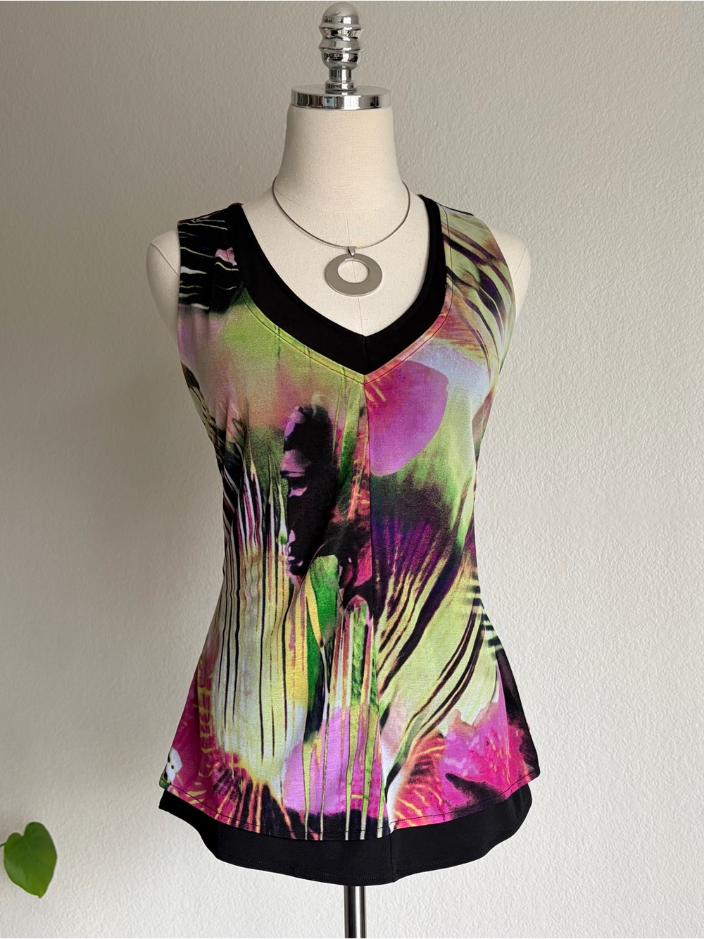 Worthington Sleeveless Printed Layered V-Neck Tank Top